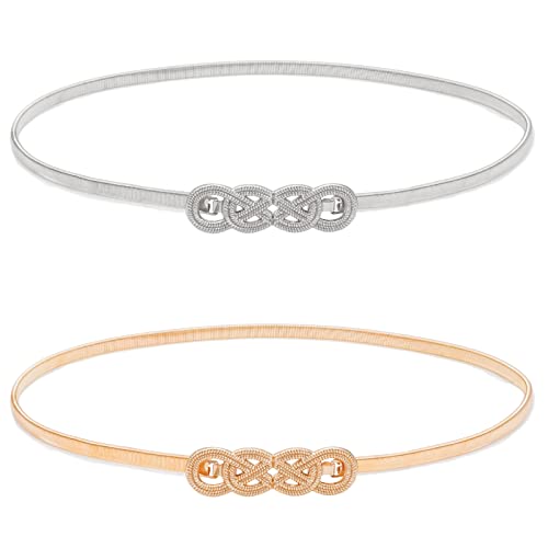 YeeHeen 2 Stücke Dünne Stretch-Gürtel Dünner Elastischer Taillengürtel Für Frauen Dame Gold Silver Set6 von YeeHeen