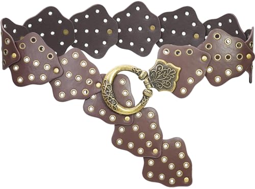 YeeHeen Breite Scheibe Gürtel für Frauen Concho Ledergürtel Boho Western Taillengürtel für Kleid Gold Braun 130CM von YeeHeen