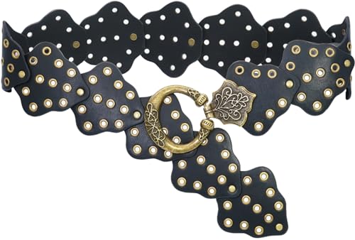YeeHeen Breite Scheibe Gürtel für Frauen Concho Ledergürtel Boho Western Taillengürtel für Kleid Gold Schwarz 150CM von YeeHeen