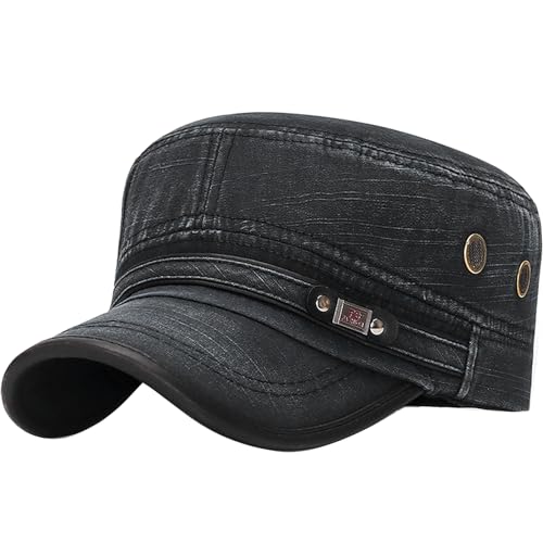 YeeHeen Unisex Cadet Army Cap Adjustable Flat Top Cap Washed Cotton Military Hat Baseball Cap, Black 2, One Size von YeeHeen