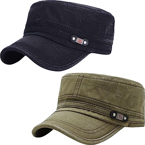 YeeHeen Unisex Kadettenmütze Army Cap Verstellbare Flache Kappe Gewaschene Baumwolle Militärhut Baseballmütze SchwarzGrün von YeeHeen