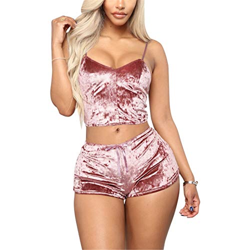 YeeHoo Damen Sexy Pyjamas Dessous Set Unterwäsche Babydoll Nachtwäsche Kurz Schlafanzug Armlos Shorty V-Ausschnitt Zweiteiliger Oberteil und Hose von YeeHoo