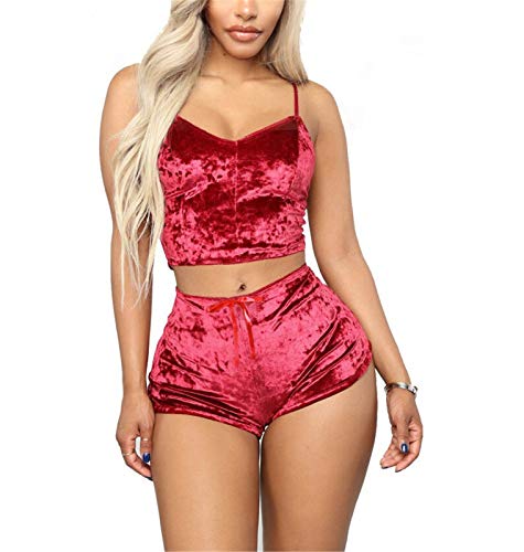 YeeHoo Damen Sexy Pyjamas Dessous Set Unterwäsche Babydoll Nachtwäsche Kurz Schlafanzug Armlos Shorty V-Ausschnitt Zweiteiliger Oberteil und Hose von YeeHoo