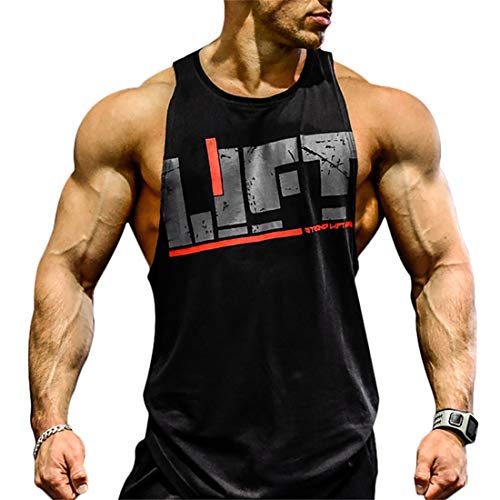 YeeHoo Lift Herren Bodybuilding Gym Tank Tops Workout Stringer Ärmellose Shirts Weste Baumwolle, schwarz, Groß von YeeHoo