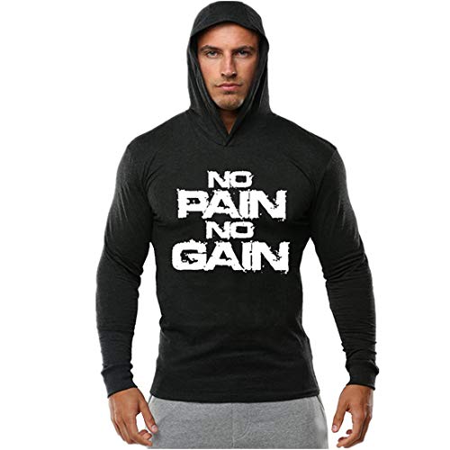 YeeHoo NO Pain NO GAIN Herren Fitness Pullover Kapuzenpullover Hoodie Langarm Sweatshirt von YeeHoo