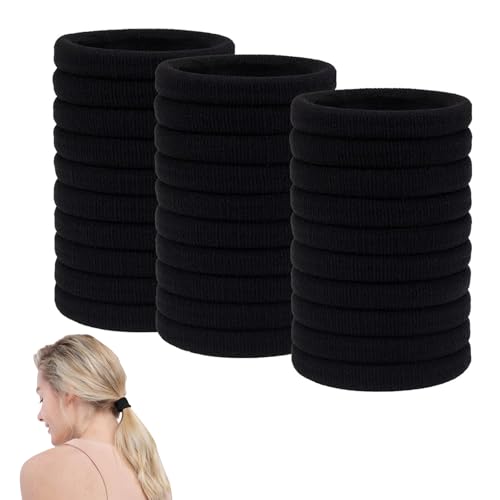 Haargummis, weiche Haargummis, keine Beschädigungen, kein Verhaken, Pferdeschwanzhalter für dickes Haar, Damen, Mädchen, Kinder, Aldult (Schwarz, 100 Stück, mittel) von YeeXiang