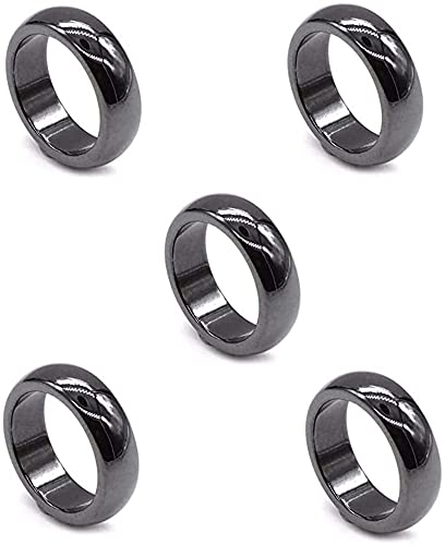 Yeehliny 5 Stück Hämatitringe für Männer Frauen, Stone Magnetische Angst Balance Wurzel Chakra Echte Hämatit Ringe, Angst Gleichgewicht Wurzel Chakra Aabsorbiert Negative Energie (Arc 18mm) von Yeehliny