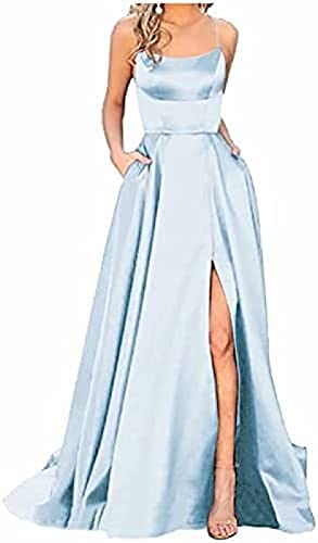 Yeehliny Abendkleider für Damen Ballkleider Damen Spaghettiträger Rückenfreies Schulterfrei Kleider Elegant Hochzeit A-Linie Cocktailkleid Brautkleid Festkleider Maxikleid mit Schlitz von Yeehliny