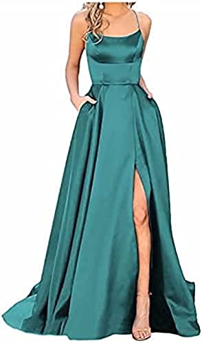 Yeehliny Abendkleider für Damen Ballkleider Damen Spaghettiträger Rückenfreies Schulterfrei Kleider Elegant Hochzeit A-Linie Cocktailkleid Brautkleid Festkleider Maxikleid mit Schlitz von Yeehliny