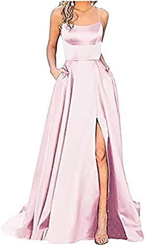 Yeehliny Abendkleider für Damen Ballkleider Damen Spaghettiträger Rückenfreies Schulterfrei Kleider Elegant Hochzeit A-Linie Cocktailkleid Brautkleid Festkleider Maxikleid mit Schlitz von Yeehliny