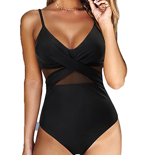 Yeehliny Badeanzug Damen Bauchweg Einteiliger V-Ausschnitt Badeanzug Wickel Push Up Bademode für Damen Sexy Cut Out Swimsuit Monokini Schwimmanzug mit Bauchkontrolle von Yeehliny