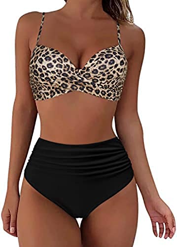 Yeehliny Bikini Damen Bauchweg High Waist Bikini-Sets für Frauen Sexy Push Up Crossover Bikinioberteil +Hohe Taille Bikinihose Zweiteiliger Badeanzug Swimsuit Strandmode von Yeehliny