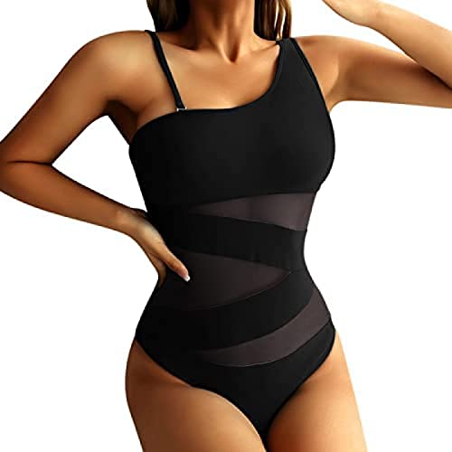 Yeehliny Damen Badeanzug Bauchweg Badeanzüge für Damen Sexy Cut Out Bademode Swimsuit One Shoulder Push up Figurformend Einteiler Schwimmanzug Damen Schlankheits Monokini von Yeehliny