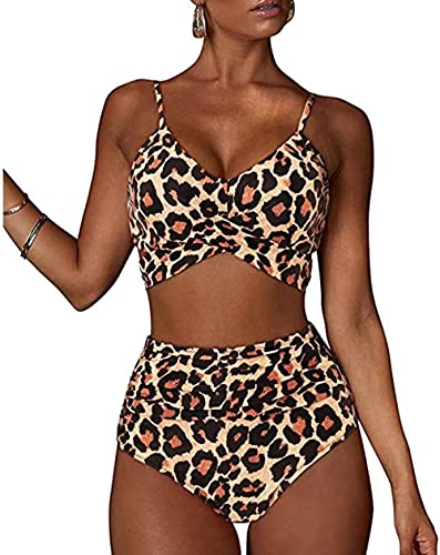 Yeehliny Damen Bikini Set Bademode Vintage Crossover Ties-up Bikinioberteil +Sommer Sport Bikinihose High Waist Zweiteiliger Badeanzug von Yeehliny