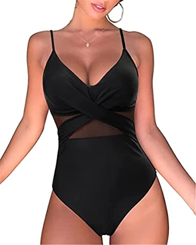 Yeehliny Damen Einteiler Badeanzug Neckholder Triangel V Ausschnitt Raffungen Bauchweg Einteilige Bademode Swimsuit Zierausschnitten Strandmode Swimsuit von Yeehliny