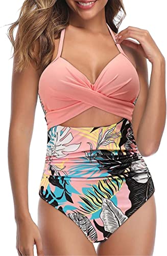 Yeehliny Damen Einteiler Badeanzug Neckholder Triangel V Ausschnitt Raffungen Bauchweg Einteilige Bademode Swimsuit Zierausschnitten Strandmode Swimsuit von Yeehliny