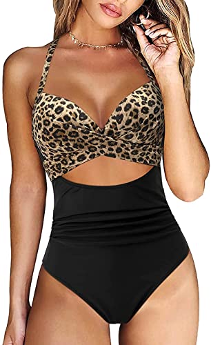 Yeehliny Damen Einteiler Badeanzug Neckholder Triangel V Ausschnitt Raffungen Bauchweg Einteilige Bademode Swimsuit Zierausschnitten Strandmode Swimsuit von Yeehliny