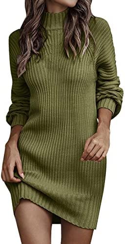 Yeehliny Damen Elegant Strickkleid Langarm Rollkragen Strickpullover Pulloverkleid Warme Sweater Minikleid Winterkleid Pullikleid Casual Lose Herbst Kleid Weihnachtskleid Rollkragenpullover von Yeehliny