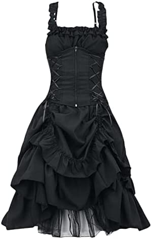 Yeehliny Damen Gothic Kleid Steampunk Kleid Halloween Renaissance Cosplay Karneval Kostüm Mittelalter Kleidung Damen Vintage Ärmellos Rockabilly Kleider Cocktail Abendkleider Hexenkostüm von Yeehliny