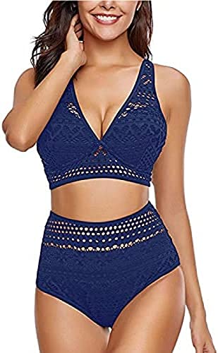 Yeehliny Damen High Waist Bikini Damen Bauchweg Bikini Bademode Aushöhlen Spitze Bikini Bikini-Sets für Damen Badeanzug Zweiteiler Swimmsuit Schwimmanzug Strandmode von Yeehliny