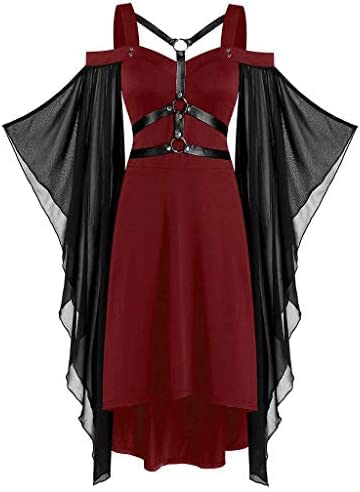 Yeehliny Damen Mittelalter Kleid Maxikleid mit Mesh Trompetenärmel Asymmetrischer Prinzessin Kleider Gothic Halloween-Kleid Karneval Kostüm Renaissance Cosplay Kostüm von Yeehliny