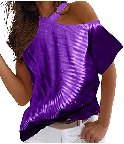 Yeehliny Damen Oberteile Schulterfrei T-Shirt Bluse Casual Sommer Tunika Tops Asymmetrisch Kurzarm T-Shirt Mode Oberteil Damenmode Blusenshirt Kurzarmshirt Shirtbluse von Yeehliny