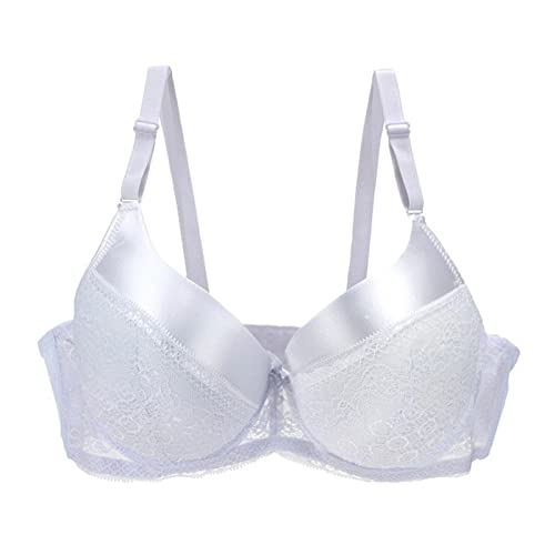 Yeehliny Damen Push Up BH mit Blumen Spitze Bügel BH Gepolstert Elegant 3/4 Tasse Bügel-BH Übergröße Comfort Bra Plunge Bra Unterwäsche (85B, Weiß) von Yeehliny