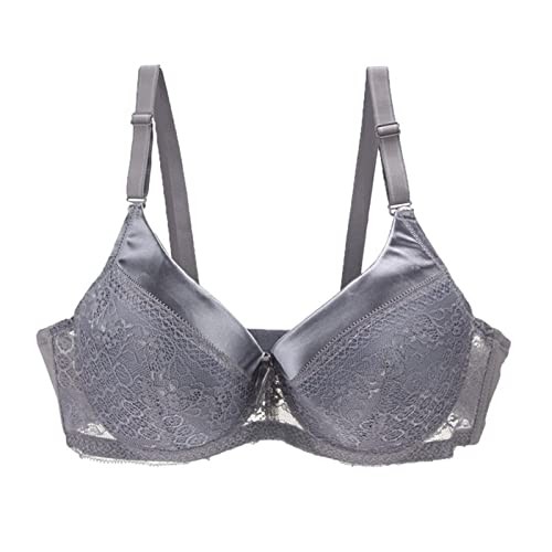 Yeehliny Damen Push Up BH mit Blumen Spitze Bügel BH Gepolstert Elegant 3/4 Tasse Bügel-BH Übergröße Comfort Bra Plunge Bra Unterwäsche (85D, Grau) von Yeehliny