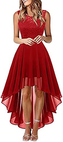 Yeehliny Damen Spitzenkleid Elegant Cocktailkleid Ärmellos Abendkleid Hochzeitskleid Brautjungfer Kleid Festlich Kleid Ballkleid Knielang Partykleid Unregelmässiges Brautjungfernkleider von Yeehliny