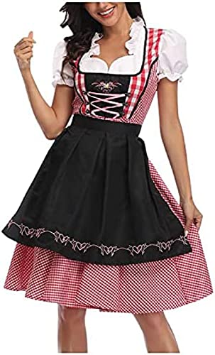 Yeehliny Dirndl Damen Midi Trachtenkleid Trachtenmode Trachtenkleid für Oktoberfest, Schulterkleid Schürze Knielang Elegant Kurzarm Trachtenkleid für Party Kleid Kanervalfest Kleid von Yeehliny