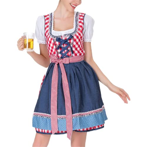 Yeehliny Dirndl Damen Midi Trachtenkleid Trachtenmode Trachtenkleid für Oktoberfest, Schulterkleid Schürze Knielang Elegant Kurzarm Trachtenkleid für Party Kleid Kanervalfest Kleid von Yeehliny