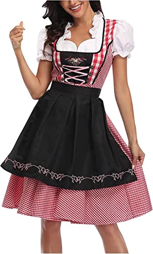 Yeehliny Dirndl für Damen Trachtenkleid Dirndlkleid Dirndl Kleid Oktoberfest Kostüm Kleider Bayerische Faschingsparty Biermädchen Kostüme Deutsches Dirndl Kleid Uniform Set von Yeehliny