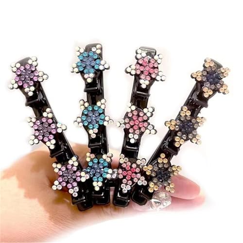 Yeehliny Haarspange mit Kristallblume, Strass Haarspange, Geflochtene Haarspangen, Strasssteine Haarspange für Damen,Modische Doppelknall Haarklemmen Haarclips,Haarclips Haarschmuck (4PCS/03#) von Yeehliny