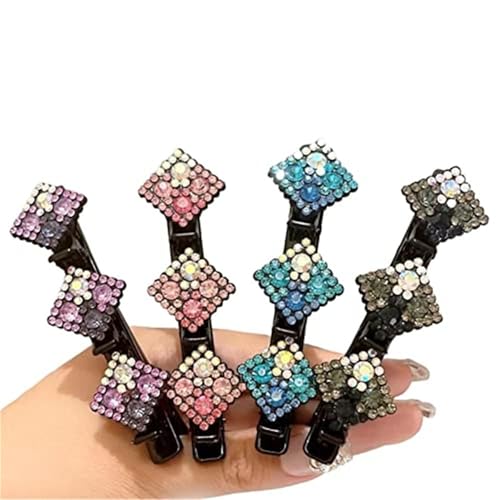Yeehliny Haarspange mit Kristallblume, Strass Haarspange, Geflochtene Haarspangen, Strasssteine Haarspange für Damen,Modische Doppelknall Haarklemmen Haarclips,Haarclips Haarschmuck (4PCS/07#) von Yeehliny