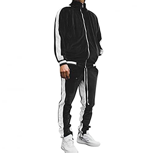 Yeehliny Herren Trainingsanzug Mode Velours Jogginganzug Hausanzug Sportanzug Tracksuit Freizeitanzug Sport Freizeit Pullover Hose Zweiteiler Set mit Taschen (XL, Schwarz) von Yeehliny