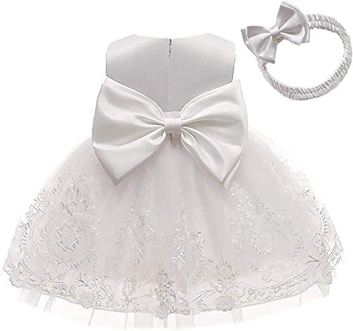 Yeehliny Kleinkind Baby Mädchen Kleid Blume Spitzenkleid Bowknot Brautjungfer Hochzeit Tutu Prinzessin Partykleid Taufkleid Kinder Festliches Festzug-Ballkleid +Stirnband von Yeehliny