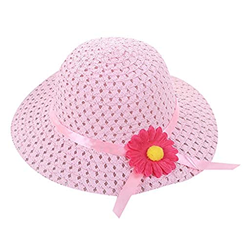 Yeehliny Mädchen Sommer Strohhut UV Schutz Beach Sonnenhut Sonnenschutz Hüte Blumen Dekorative Flachen Hut Kindermütze Kinderhut Freizeithut Mädchenmütze Sonnenmütze für 1-6 Jahre (Rosa) von Yeehliny