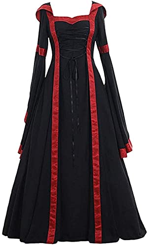 Yeehliny Mittelalter Kleid Damen Mittelalterliche Kleider mit Trompetenärmel Renaissance Kostüme Langes Kleid für Halloween Fasching Karneval Gothic Cosplay Party Maxikleid Kostüm von Yeehliny