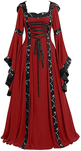 Yeehliny Mittelalter Kleid Damen Mittelalterliche Kleider mit Trompetenärmel Renaissance Kostüme Langes Kleid für Halloween Fasching Karneval Gothic Cosplay Party Maxikleid Kostüm von Yeehliny