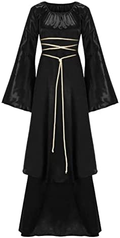 Yeehliny Mittelalter Kleid Damen Mittelalterliche Kleider mit Trompetenärmel Renaissance Kostüme Langes Kleid für Halloween Fasching Karneval Gothic Cosplay Party Maxikleid Kostüm von Yeehliny