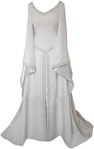 Yeehliny Mittelalter Kleid Damen Mittelalterliche Kleider mit Trompetenärmel Renaissance Kostüme Langes Kleid für Halloween Fasching Karneval Gothic Cosplay Party Maxikleid Kostüm von Yeehliny
