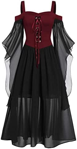 Yeehliny Mittelalter Kleid Damen Renaissance Mittelalter Kostüme Kleid Trompetenärmel Gothic Retro Kleid Halloween Fasching Karneval Kostüm Vintage Mittelalterkleid für Damen von Yeehliny