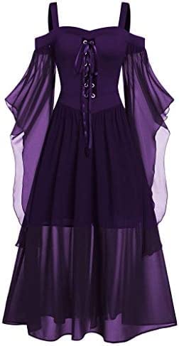 Yeehliny Mittelalter Kleid Damen Renaissance Mittelalter Kostüme Kleid Trompetenärmel Gothic Retro Kleid Halloween Fasching Karneval Kostüm Vintage Mittelalterkleid für Damen von Yeehliny