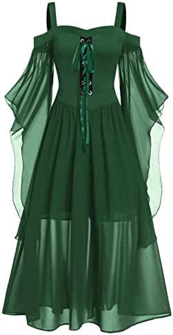 Yeehliny Mittelalter Kleid Damen Renaissance Mittelalter Kostüme Kleid Trompetenärmel Gothic Retro Kleid Halloween Fasching Karneval Kostüm Vintage Mittelalterkleid für Damen von Yeehliny