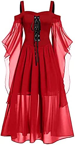 Yeehliny Mittelalter Kleid Damen Renaissance Mittelalter Kostüme Kleid Trompetenärmel Gothic Retro Kleid Halloween Fasching Karneval Kostüm Vintage Mittelalterkleid für Damen von Yeehliny