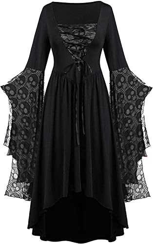 Yeehliny Mittelalter Kleid Damen Renaissance Mittelalter Kostüme Kleid Trompetenärmel Gothic Retro Kleid Halloween Fasching Karneval Kostüm Vintage Mittelalterkleid für Damen von Yeehliny