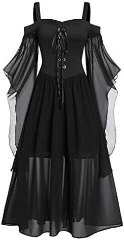 Yeehliny Mittelalter Kleid Damen Renaissance Mittelalter Kostüme Kleid Trompetenärmel Gothic Retro Kleid Halloween Fasching Karneval Kostüm Vintage Mittelalterkleid für Damen von Yeehliny