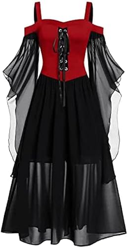 Yeehliny Mittelalter Kleidung Damen Gothic Kleid Mittelalter Kleid Mit Trompetenärmel Gothic Kleidung Renaissance Kleid Halloween Kostüm Vintage Steampunk Kleid Abendkleid von Yeehliny