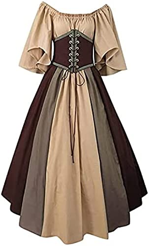 Yeehliny Mittelalter Kleidung Damen Renaissance Kleid Mittelalterkleid Viktorianisch Steampunk Halloween Cosplay Kostüm Fasching Karneval Mittelalter Kleid Gothic Retro Kleid von Yeehliny