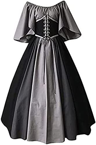 Yeehliny Mittelalter Kleidung Damen Renaissance Kleid Mittelalterkleid Viktorianisch Steampunk Halloween Cosplay Kostüm Fasching Karneval Mittelalter Kleid Gothic Retro Kleid von Yeehliny